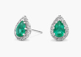 Sapphire Gaze Pear-Shaped Green Lab Emerald Stud Earrings with Lab Diamond Halo Gold